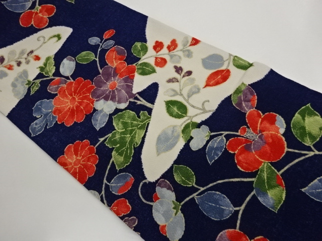 JAPANESE KIMONO / NAGOYA OBI / CHIRIMEN / KIKU & CAMELLIA 